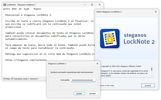 Στιγμιότυπα οθόνης του Steganos LockNote 2