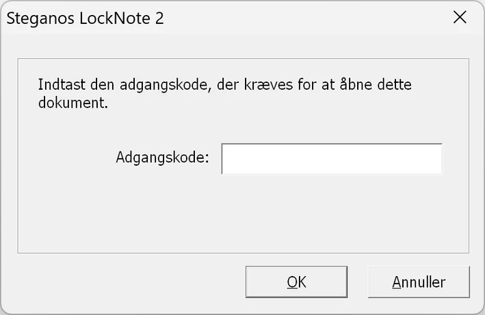 Adgangskodeprompt i Steganos LockNote 2