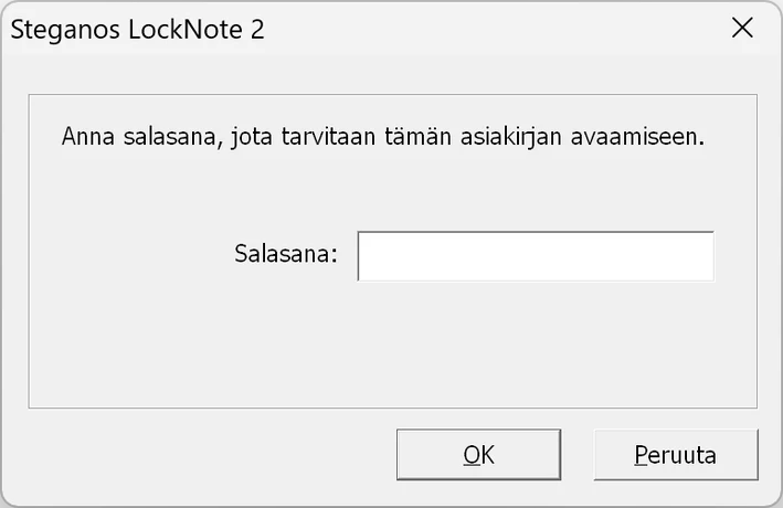 Steganos LockNote 2:n salasanakysely
