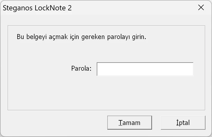 Steganos LockNote 2 parola istemi